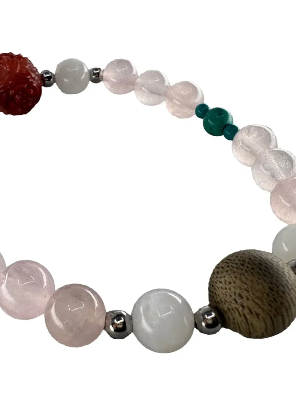 Brunei Agarwood Rose Quartz Moonstone Agate Turquoise Bracelet 19.3g 7.25